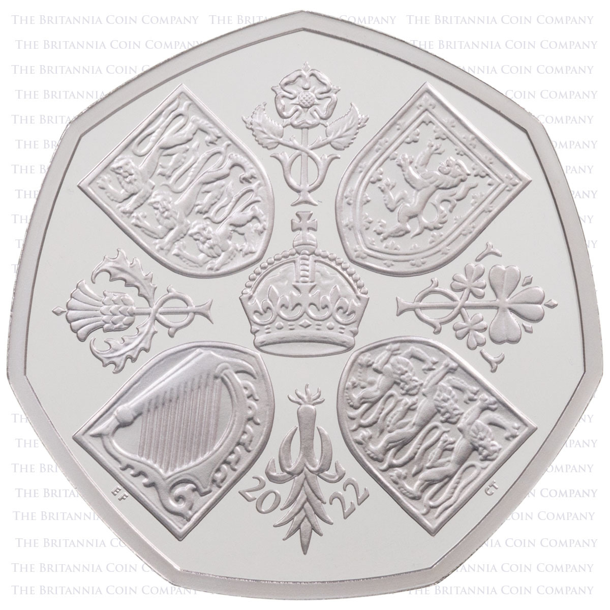 UK22Q50PT 2022 Queen Elizabeth II Memorial Fifty Pence Platinum Proof Coin Reverse