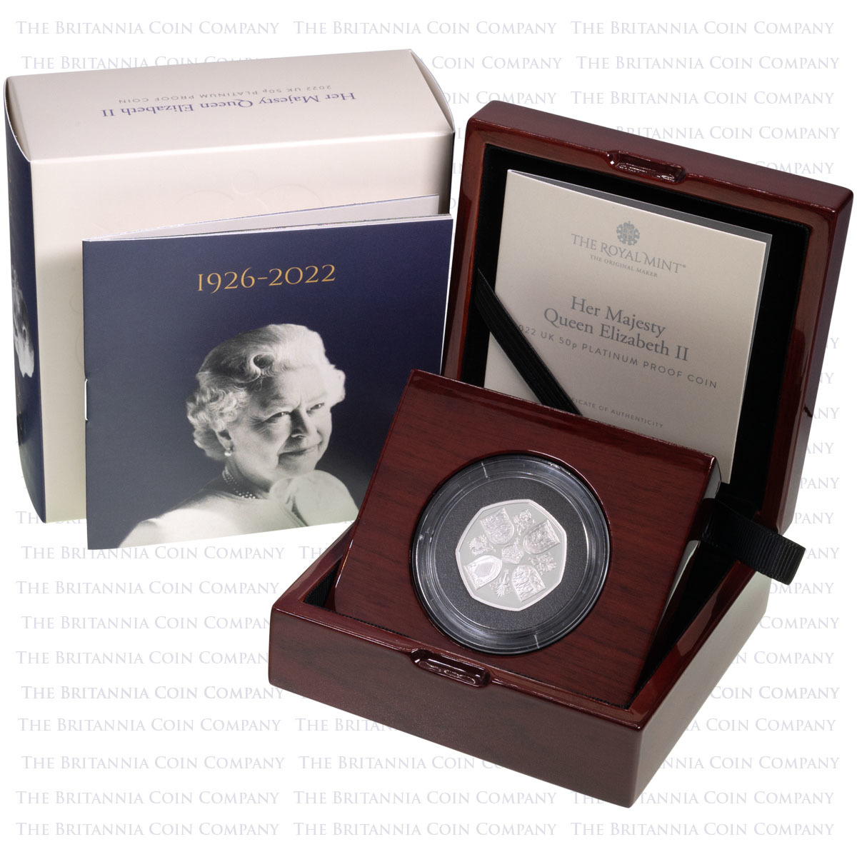 UK22Q50PT 2022 Queen Elizabeth II Memorial Fifty Pence Platinum Proof Coin Boxed