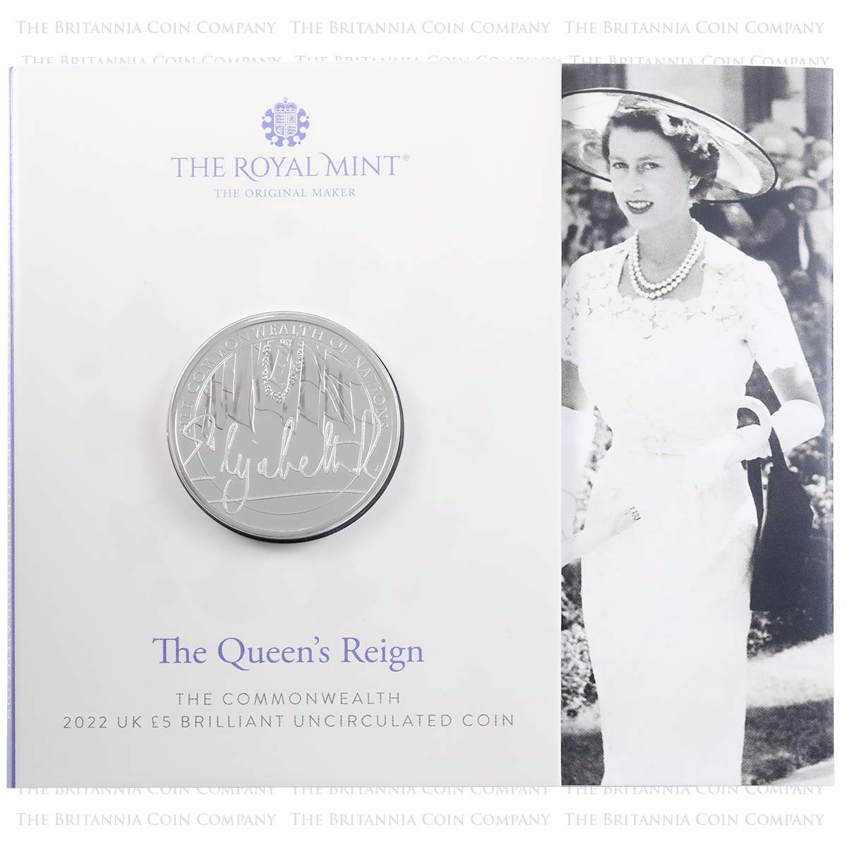 UK22QCBU 2022 Queen Elizabeth II Reign Commonwealth Of Nations Five Pound Crown Brilliant Uncirculated Coin In Folder