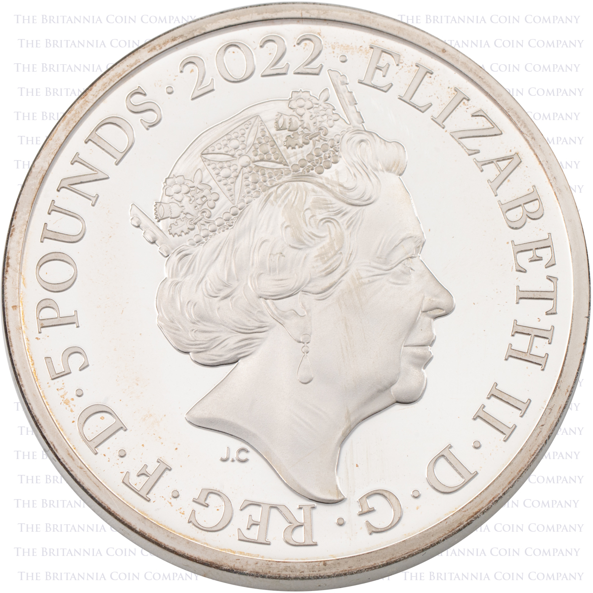 UK22QHPF 2022 Platinum Jubilee Five Pound Piedfort Silver Proof Queen's Reign Coin obverse