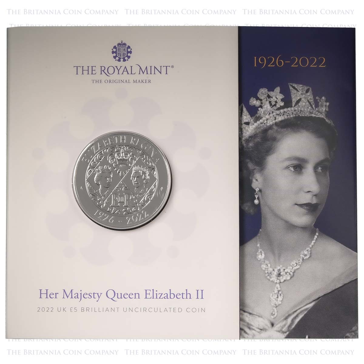 UK22QMBU 2022 Elizabeth II Memorial £5 Crown Brilliant Uncirculated Coin In Folder