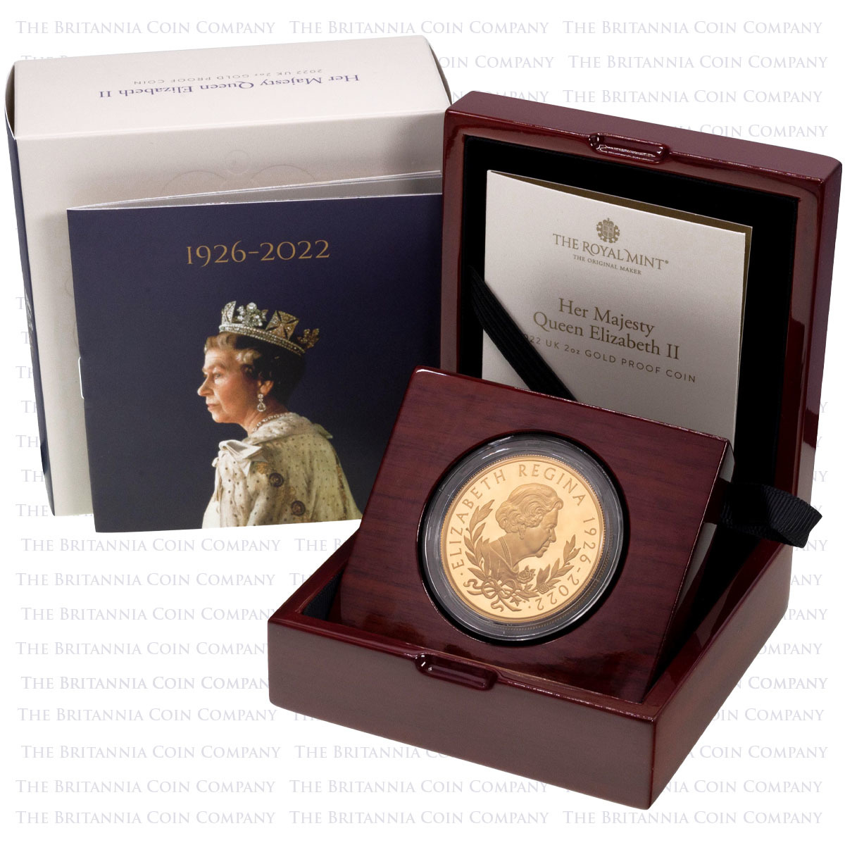 UK22QMG2 2022 Elizabeth II Memorial Two Ounce Gold Proof Coin Boxed