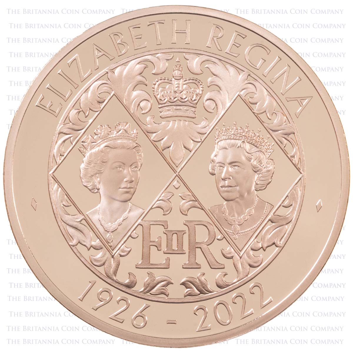 UK22QMGP 2022 Elizabeth II Memorial £5 Crown Gold Proof Coin Reverse