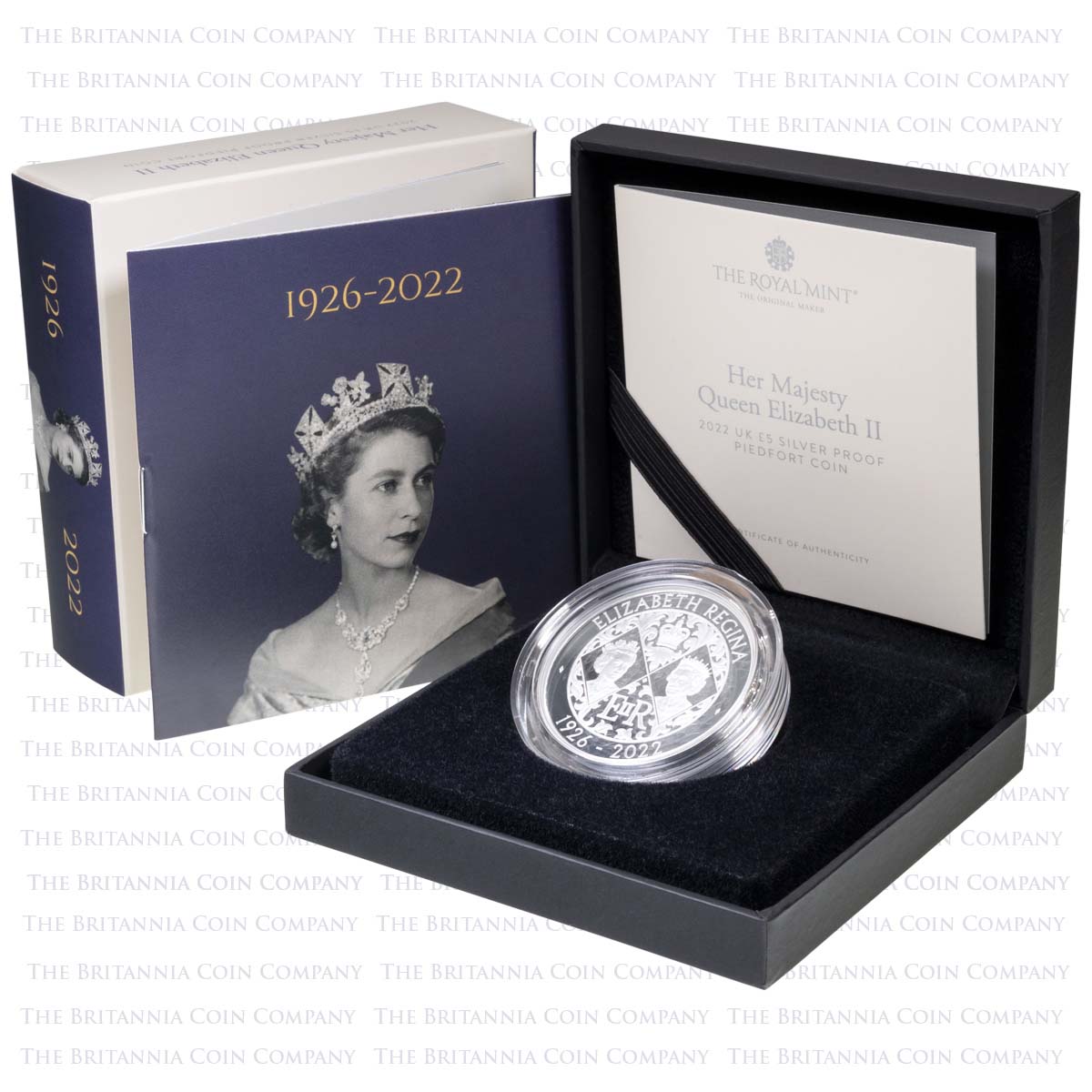 UK22QMPF 2022 Elizabeth II Memorial £5 Crown Piedfort Silver Proof Coin Boxed