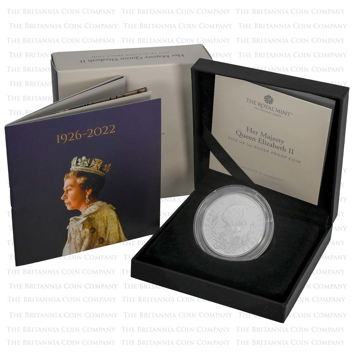 UK22QMS1 2022 Elizabeth II Memorial One Ounce Silver Proof Coin Boxed