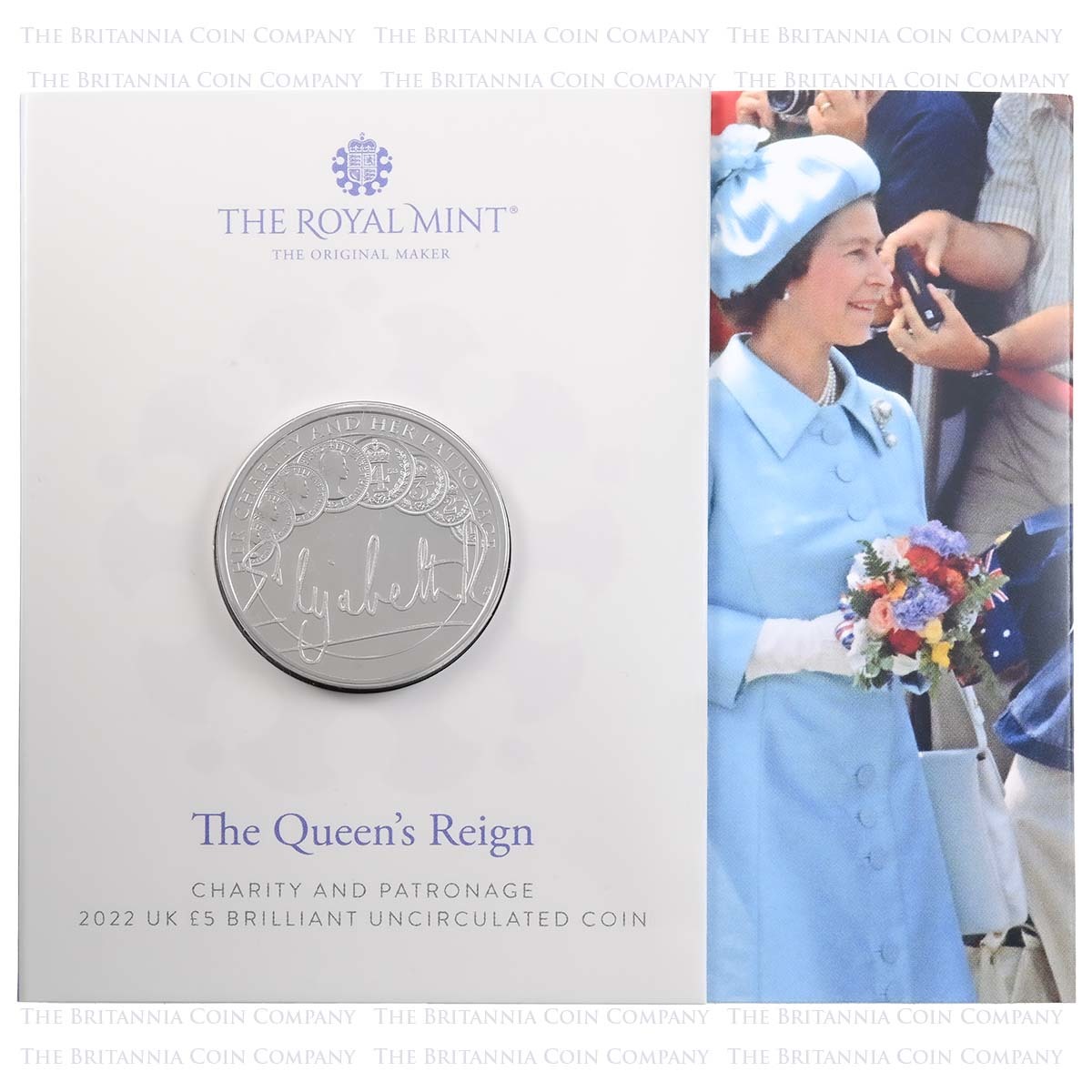 UK22QPBU 2022 Queen Elizabeth II Reign Charity And Patronage £5 Crown Brilliant Uncirculated In Folder
