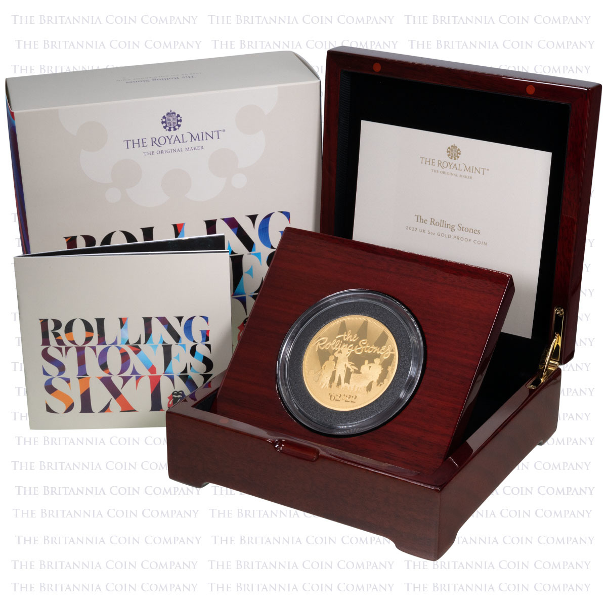 UK22RS5GT 2022 Music Legends The Rolling Stones Five Ounce Gold Proof Coin Boxed