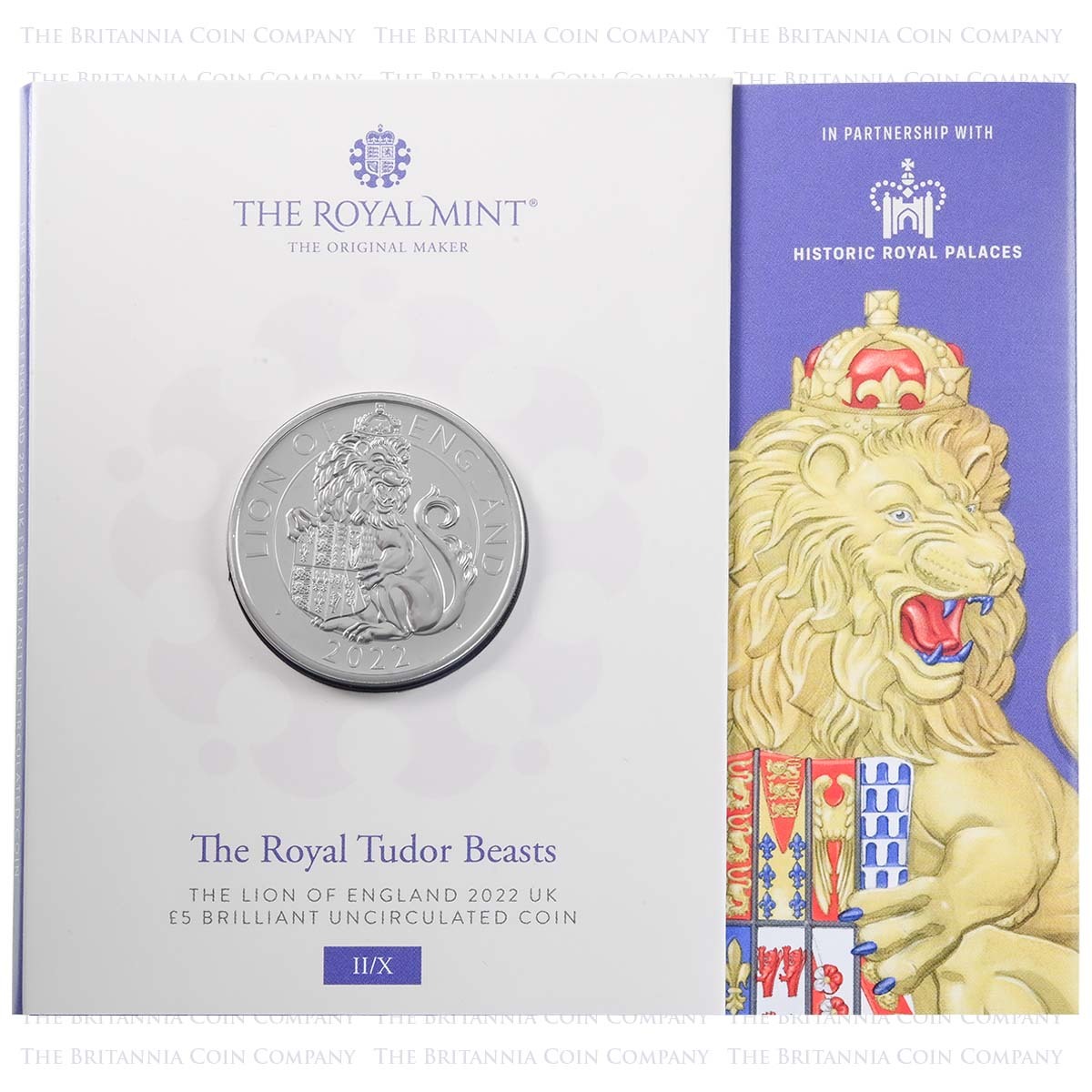 UK22TLEBU 2022 Tudor Beasts Lion Of England £5 Crown Brilliant Uncirculated In Folder Pacakging
