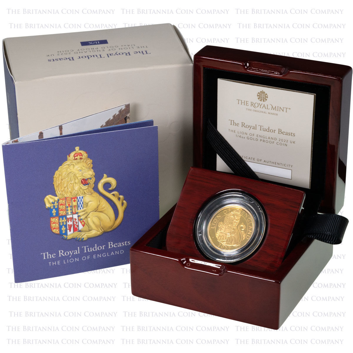 UK22TLEQO 2022 Tudor Beasts Lion Of England Quarter Ounce Gold Proof Coin Boxed