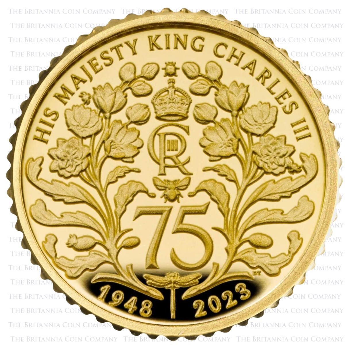 UK2375G40 2023 King Charles III 75th Birthday Fortieth Ounce Gold Proof Coin Reverse