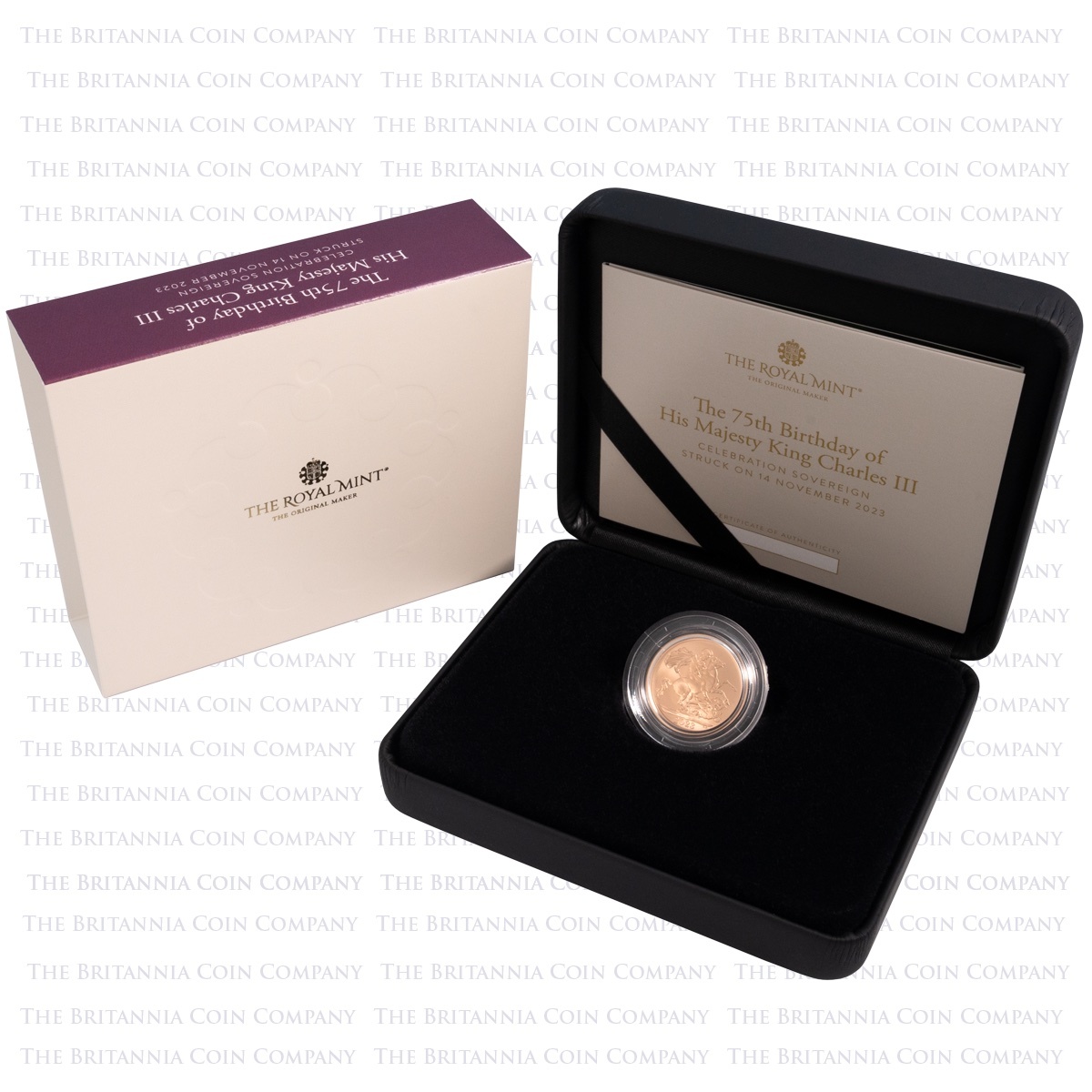 UK2375SOTD 2023 King Charles III Gold Brilliant Uncirculated Full Sovereign 75th Birthday Coin Boxed