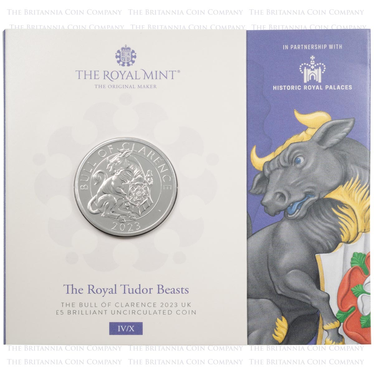 UK23BCBU 2023 Tudor Beasts Bull Of Clarence Five Pound Brilliant Uncirculated Coin In Folder