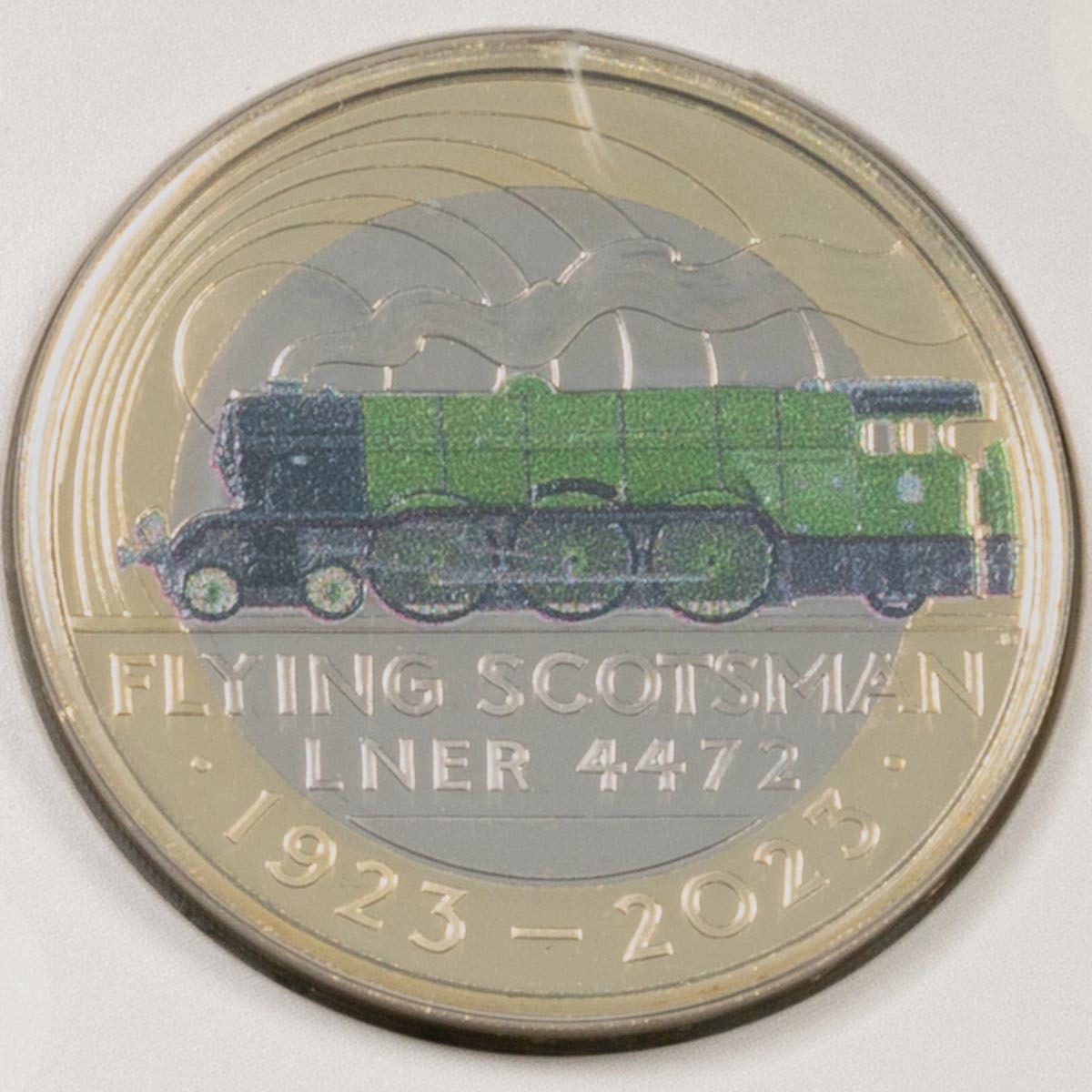 UK23FSBC 2023 Flying Scotsman Train Centenary Two Pound Coloured Brilliant Uncirculated Coin In Folder Reverse