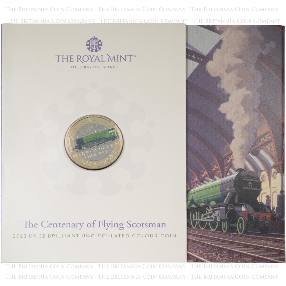 UK23FSBC 2023 Flying Scotsman Train Centenary Two Pound Coloured Brilliant Uncirculated Coin In Folder