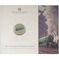 UK23FSBC 2023 Flying Scotsman Train Centenary Two Pound Coloured Brilliant Uncirculated Coin In Folder Thumbnail
