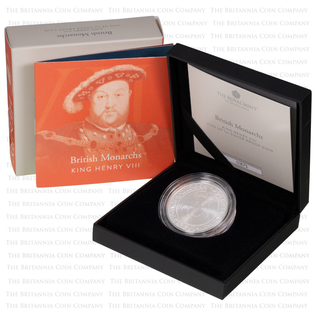 UK23H8SP 2023 British Monarchs King Henry VIII One Ounce Silver Proof Coin Boxed