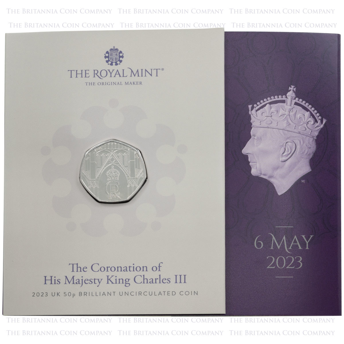 UK23K50BU 2023 King Charles III Coronation Fifty Pence Brilliant Uncirculated Coin In Folder