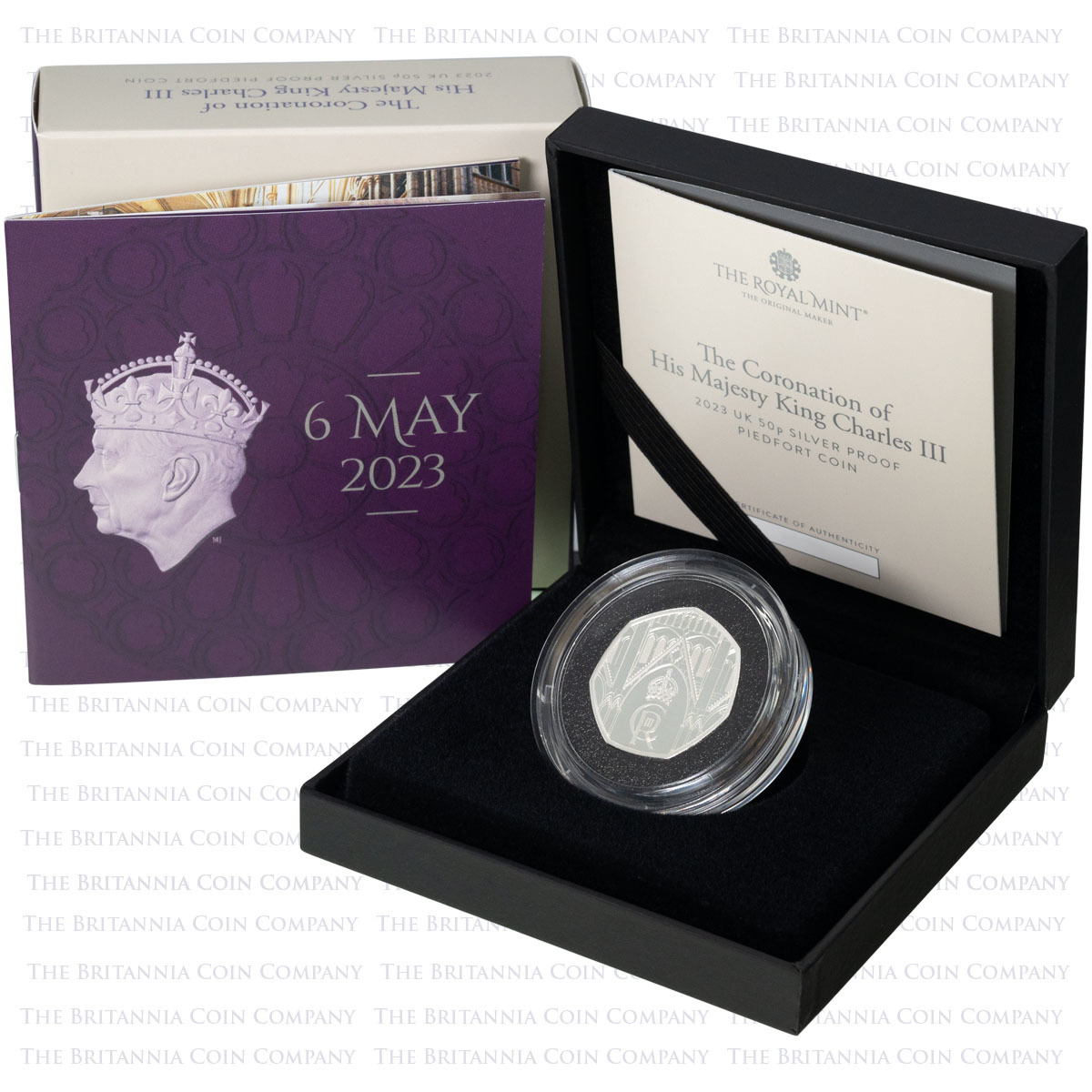 UK23K50PS 2023 King Charles III Coronation Fifty Pence Piedfort Silver Proof Coin Boxed