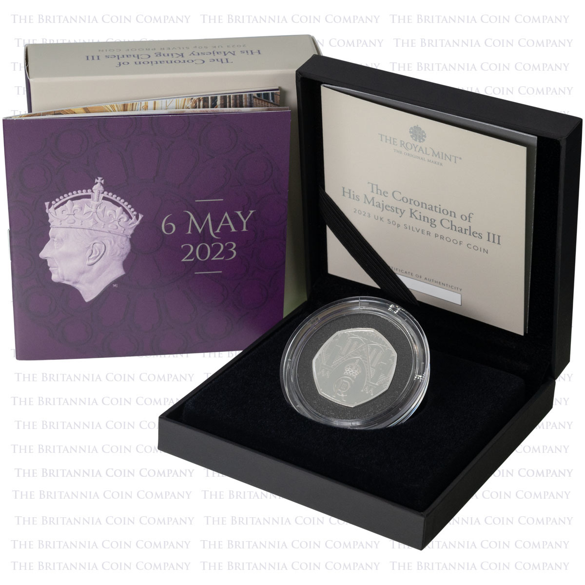 UK23K50S 2023 King Charles III Coronation Fifty Pence Silver Proof Coin Boxed