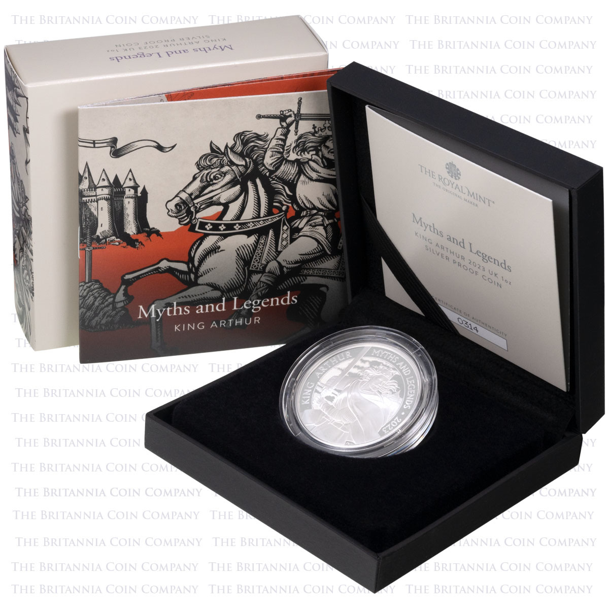 UK23KASP 2023 Myths And Legends King Arthur One Ounce Silver Proof Coin Boxed