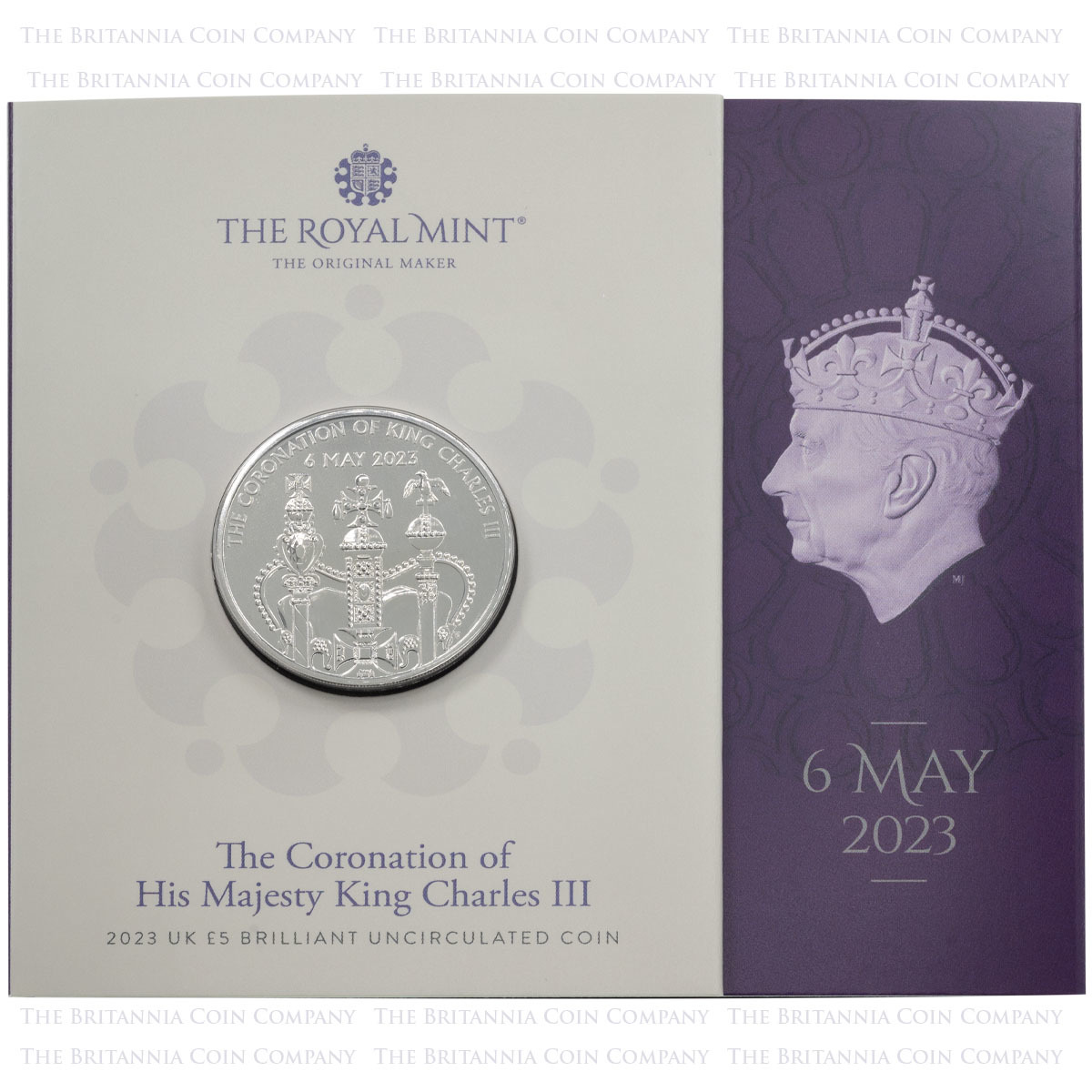 UK23KCBU 2023 King Charles III Coronation Five Pound Crown Brilliant Uncirculated Coin In Folder