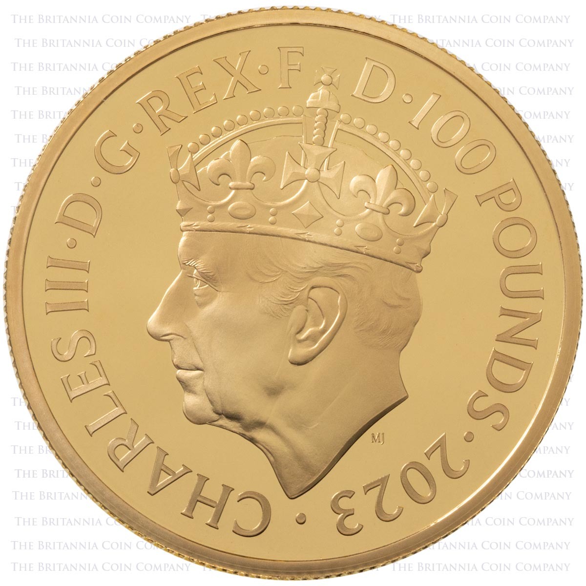 UK23KCG1 2023 King Charles III Coronation One Ounce Gold Proof Coin Obverse