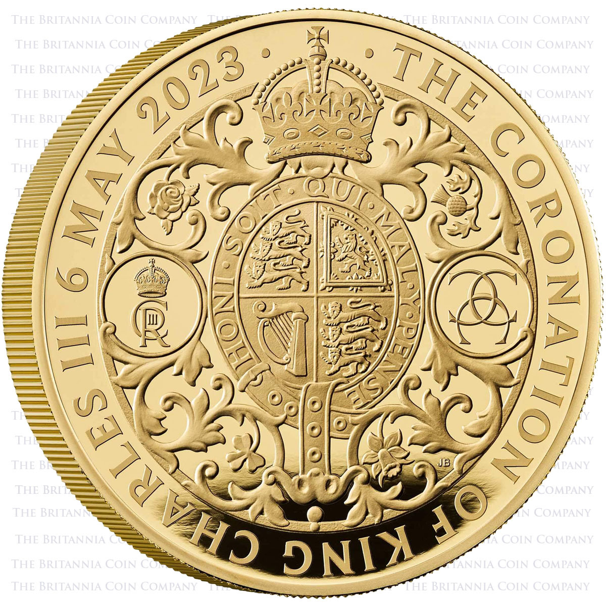 UK23KCG5 2023 King Charles III Coronation Five Ounce Gold Proof Coin Reverse