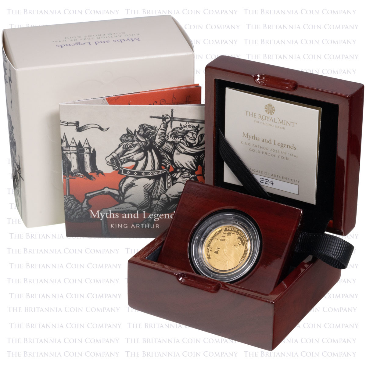 Uk23KCGQ 2023 Myths And Legends King Arthur Quarter Ounce Gold Proof Coin Boxed