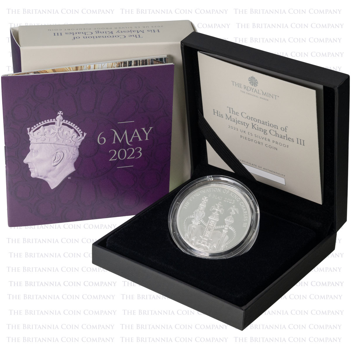 UK23KCPF 2023 King Charles III Coronation Five Pound Crown Piedfort Silver Proof Coin Boxed