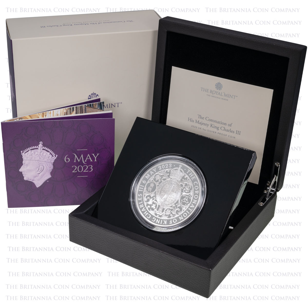 UK23KCS5 2023 King Charles III Coronation Five Ounce Silver Proof Coin Boxed