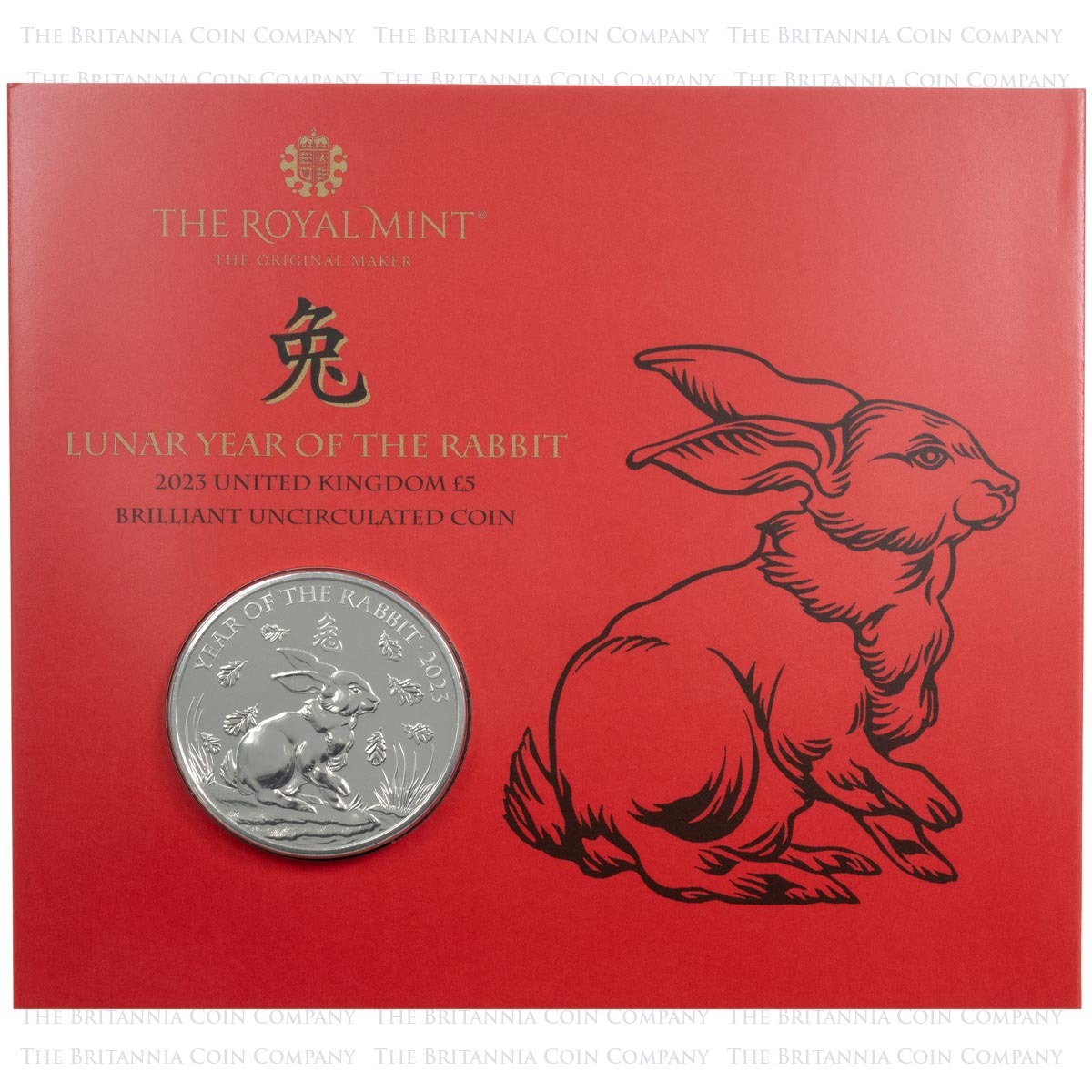 UK23LRBU 2023 Lunar Year Of The Rabbit Five Pound Brilliant Uncirculated Coin In Folder