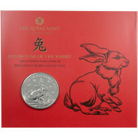 UK23LRBU 2023 Lunar Year Of The Rabbit Five Pound Brilliant Uncirculated Coin In Folder Thumbnail