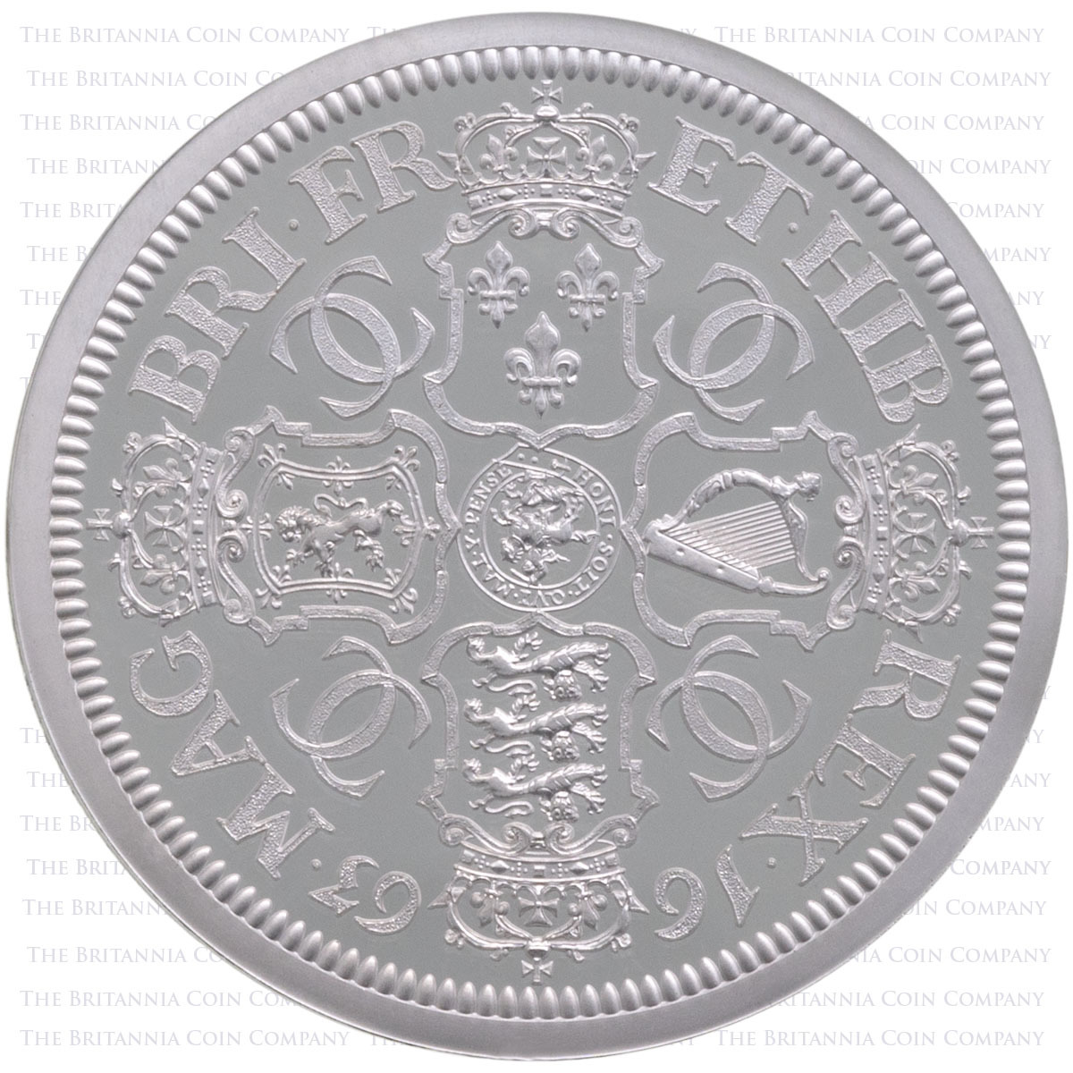 UK23PC2S 2023 Great Engravers Petition Crown Two Ounce Silver Proof Two Coin Set Quartered Arms Reverse