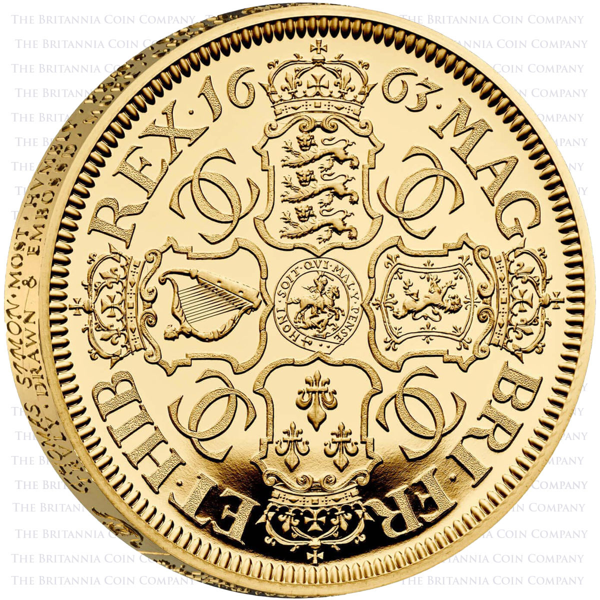UK23PC5G 2023 Great Engravers Petition Crown Five Ounce Gold Proof Two Coin Set Quartered Arms Reverse