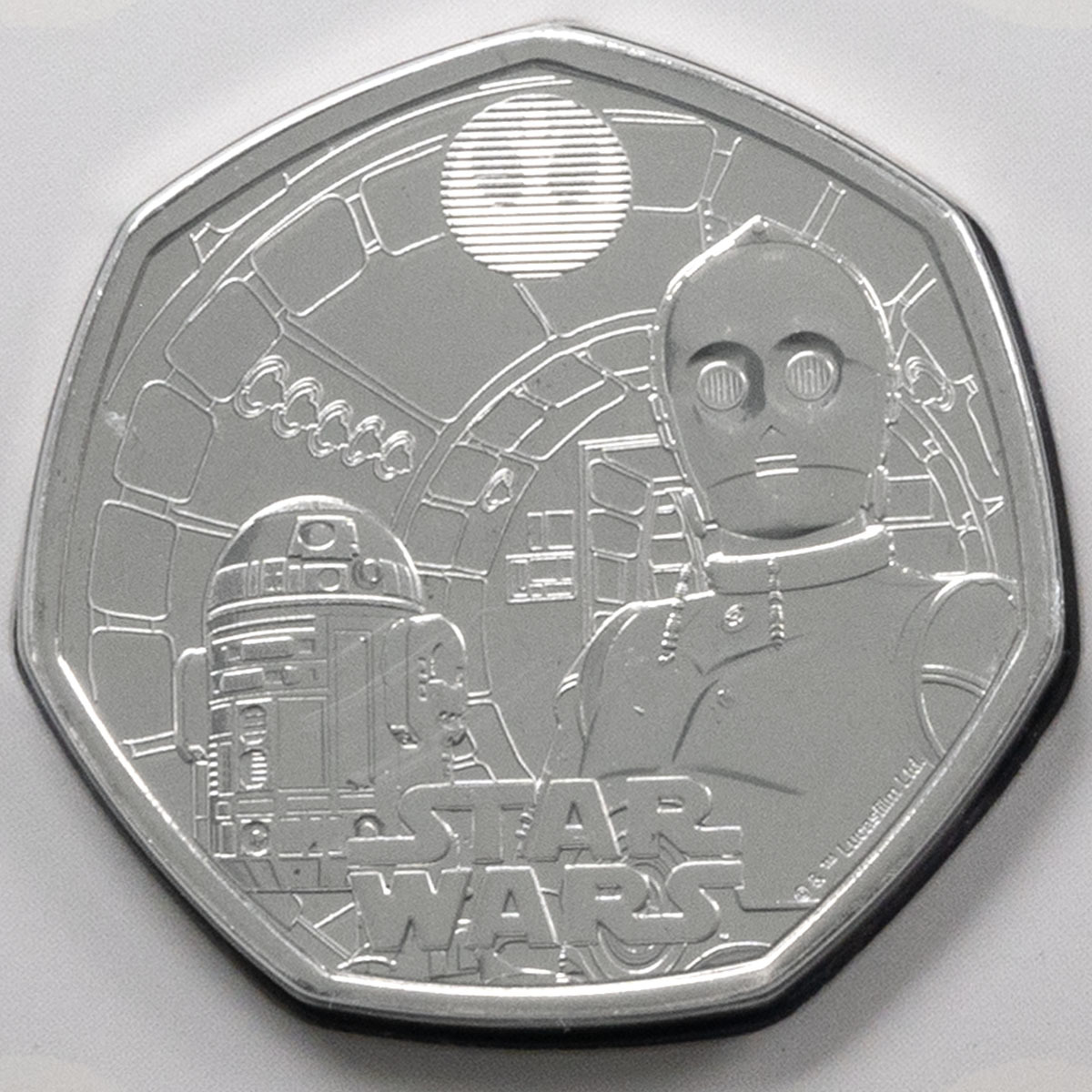 UK23R2BU 2023 Star Wars R2-D2 And C-3PO Fifty Pence Brilliant Uncirculated Coin Reverse