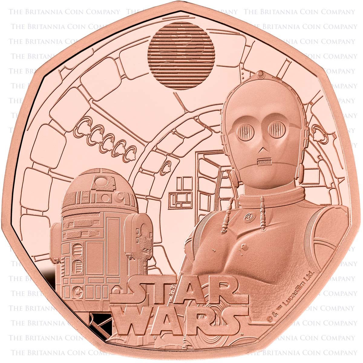 UK23R2GC 2023 Star Wars R2-D2 And C-3PO Fifty Pence Gold Proof Coin Reverse
