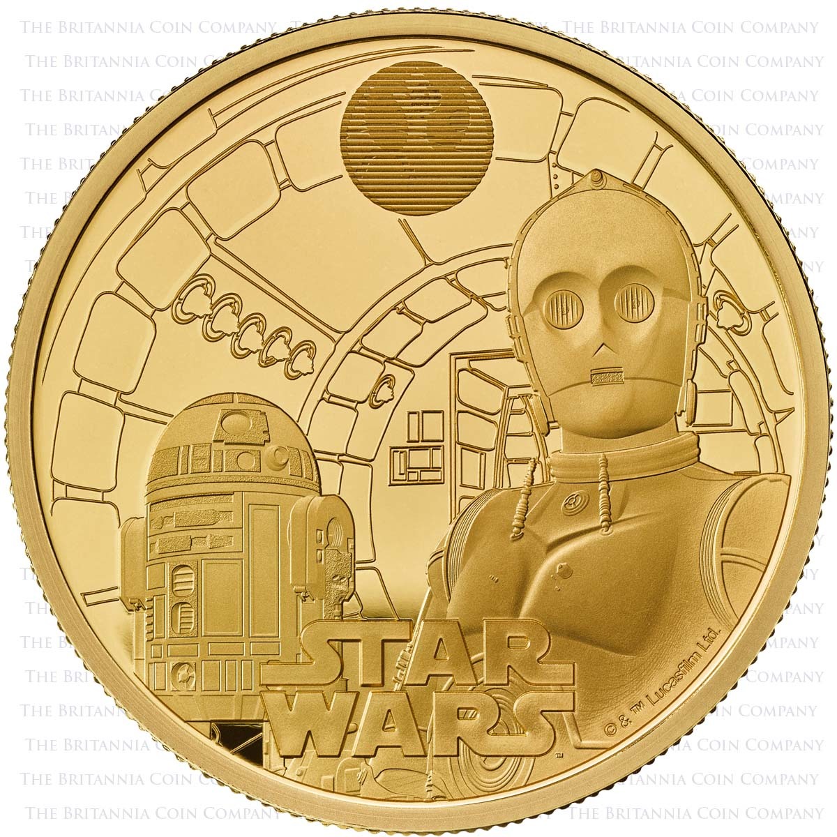 Uk23R2GP 2023 Star Wars R2-D2 And C-3PO One Ounce Gold Proof Coin Reverse