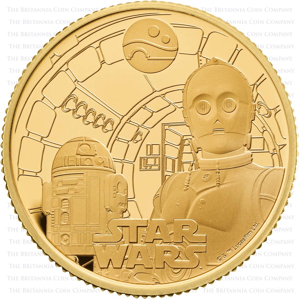 UK23R2GQ 2023 Star Wars R2-D2 And C-3PO Quarter Ounce Gold Proof Coin Reverse