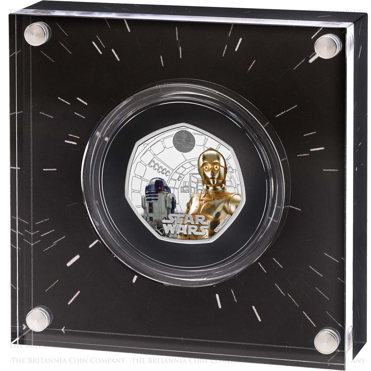 UK23R2SC 2023 Star Wars R2-D2 And C-3PO Fifty Pence Coloured Silver Proof Coin Case