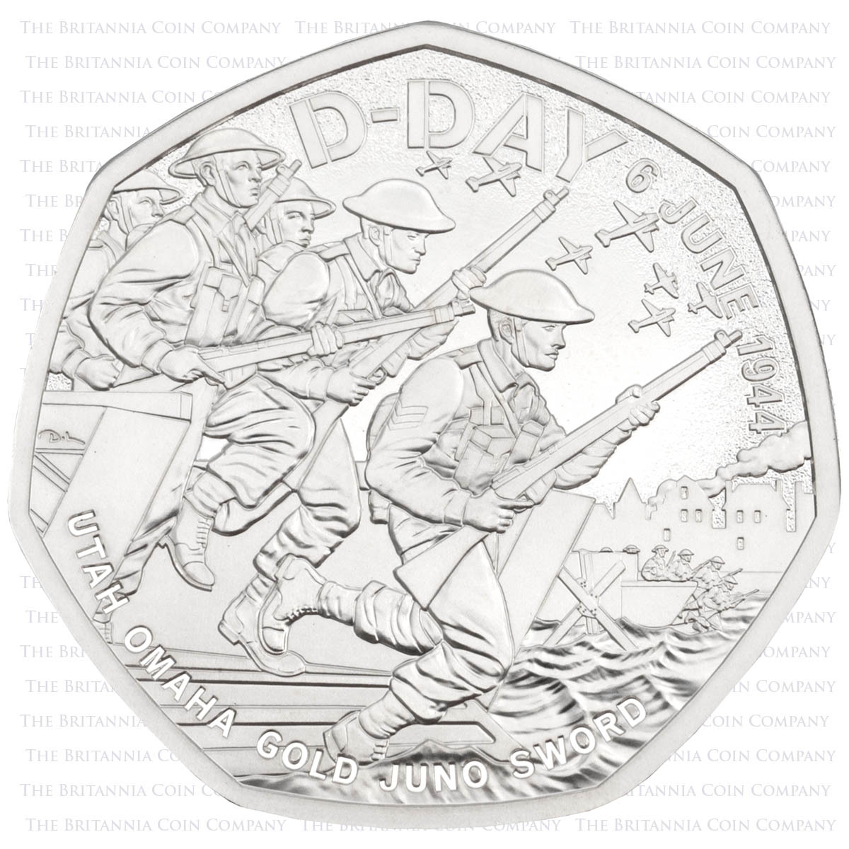 UK24DDYSPF 2024 D-Day Fifty Pence Piedfort Silver Proof Coin reverse design