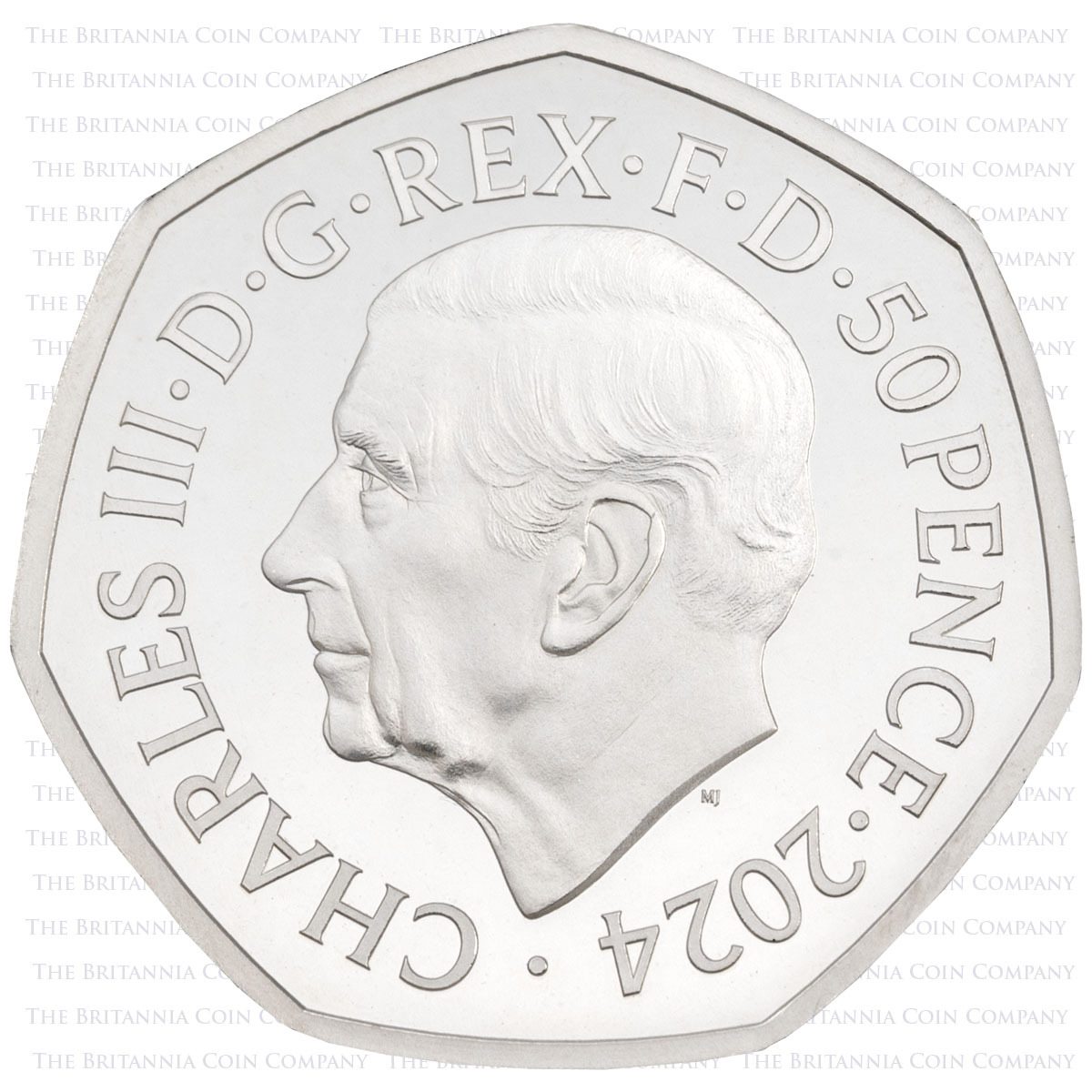 Charles III effigy on the obverse of UK24DDYSPF 2024 D-Day Fifty Pence Piedfort Silver Proof Coin