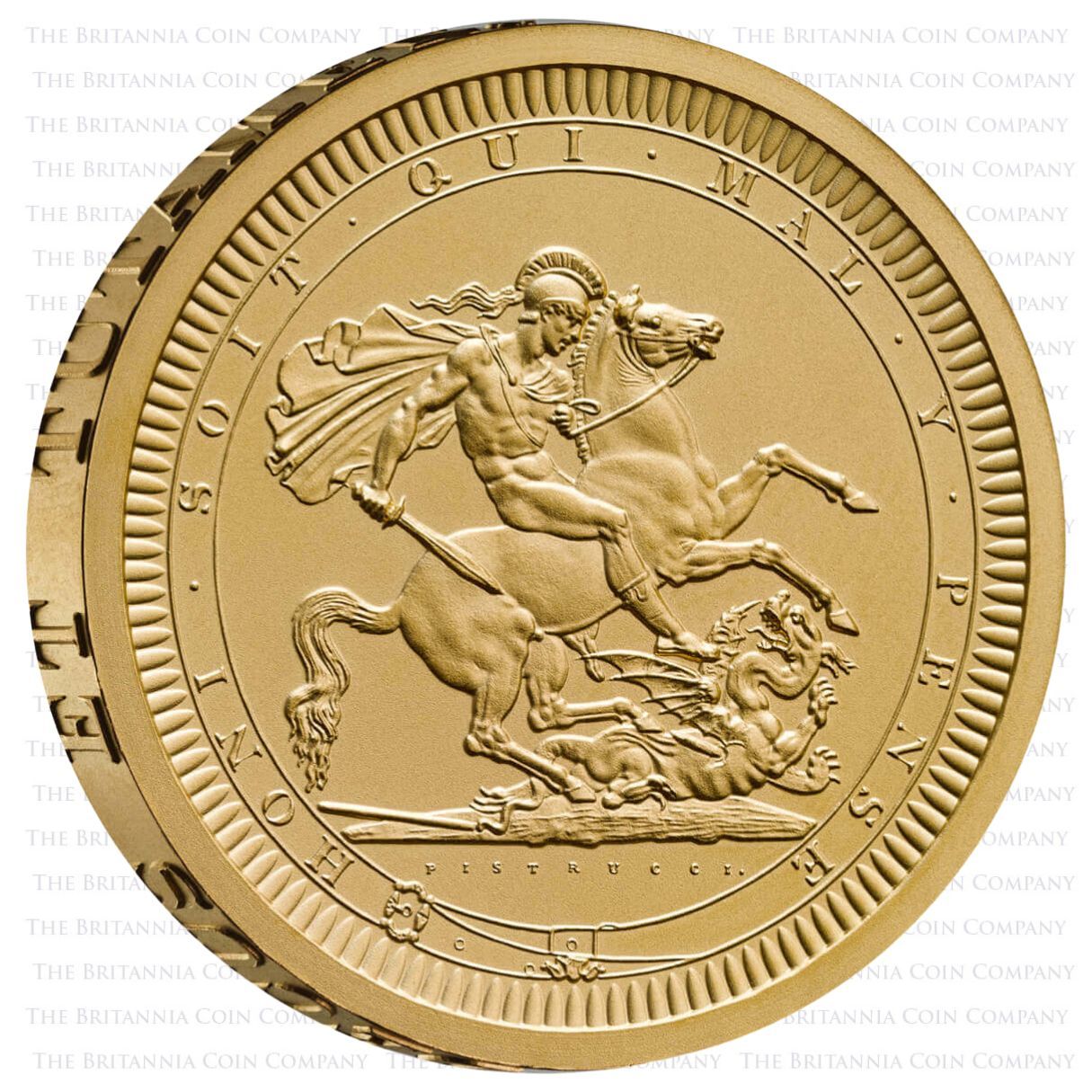 UK24GD2G 2024 Great Engravers Benedetto Pistrucci St George And The Dragon Two Ounce Gold Proof Coin Reverse
