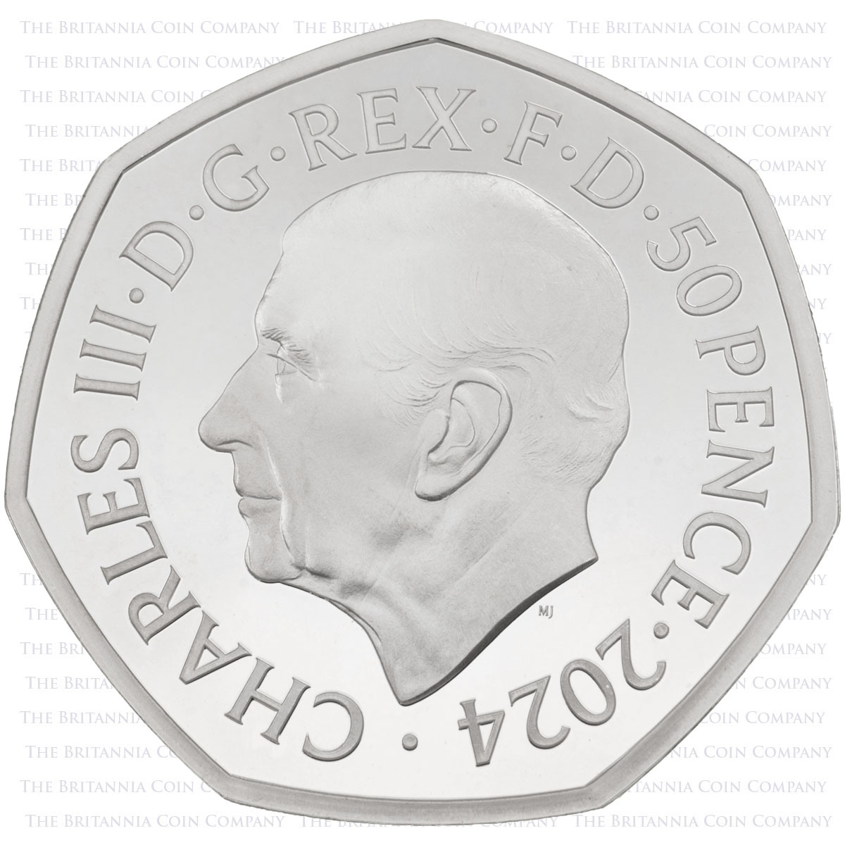UK24TFSC 2024 Tie Fighter Fifty Pence Coloured Silver Proof Star Wars Coin obverse showing Charles III