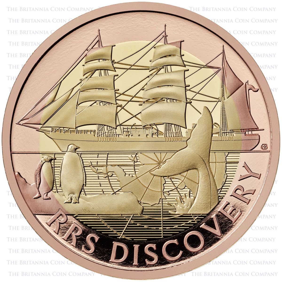 UK25RSDG 2025 RRS Discovery Two Pound Gold Proof Coin Reverse