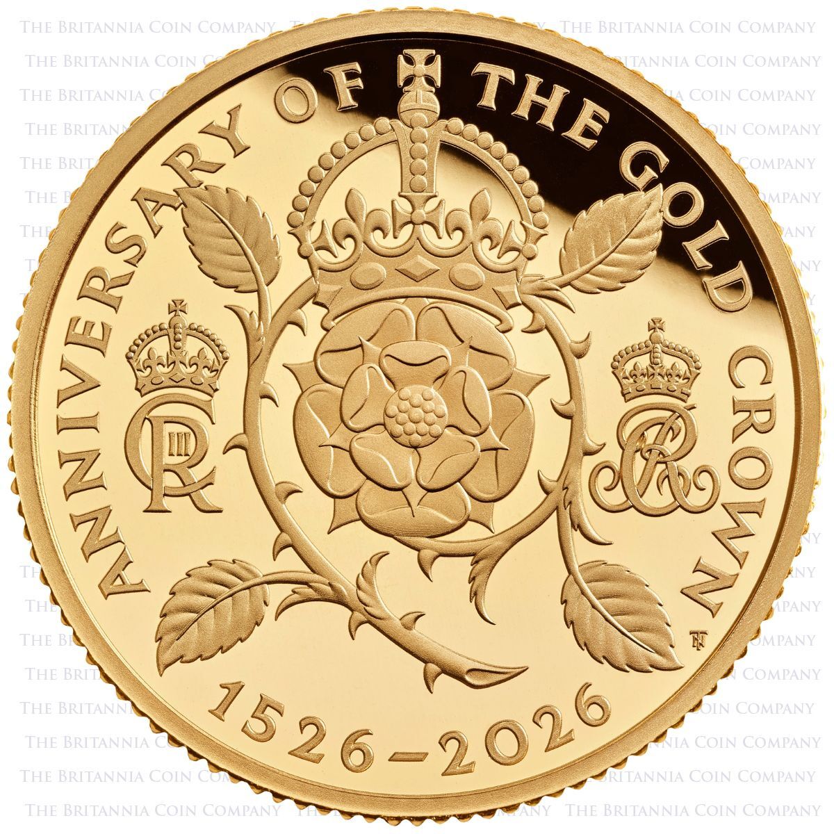 UK26TCGQ 2026 500 Years Of The Crown Quarter Ounce Gold Proof Coin Reverse
