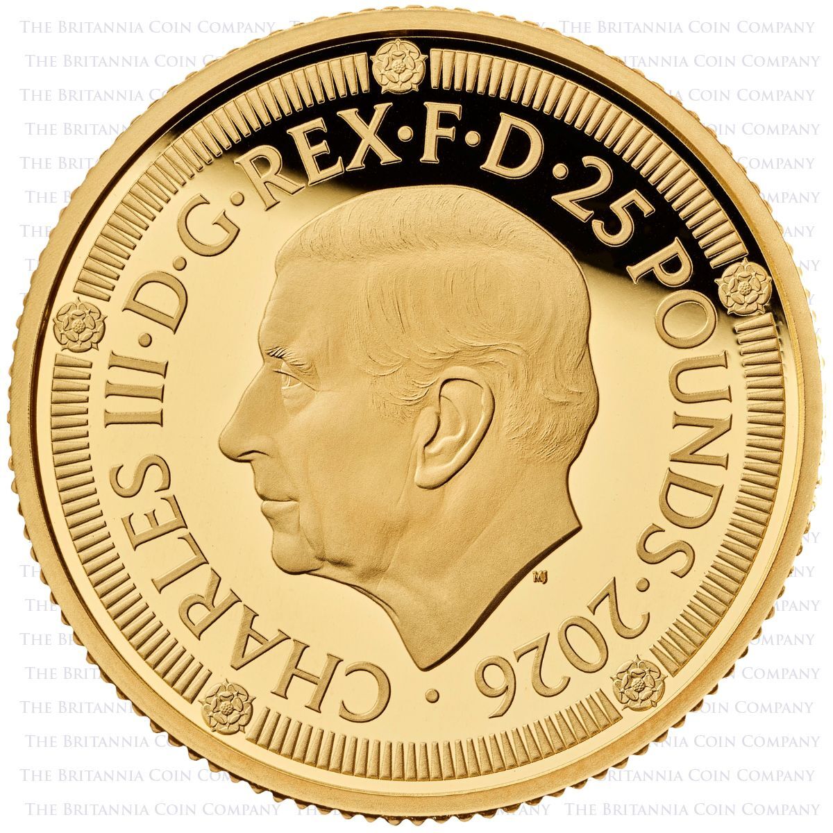 UK26TCGQ 2026 500 Years Of The Crown Quarter Ounce Gold Proof Coin Obverse