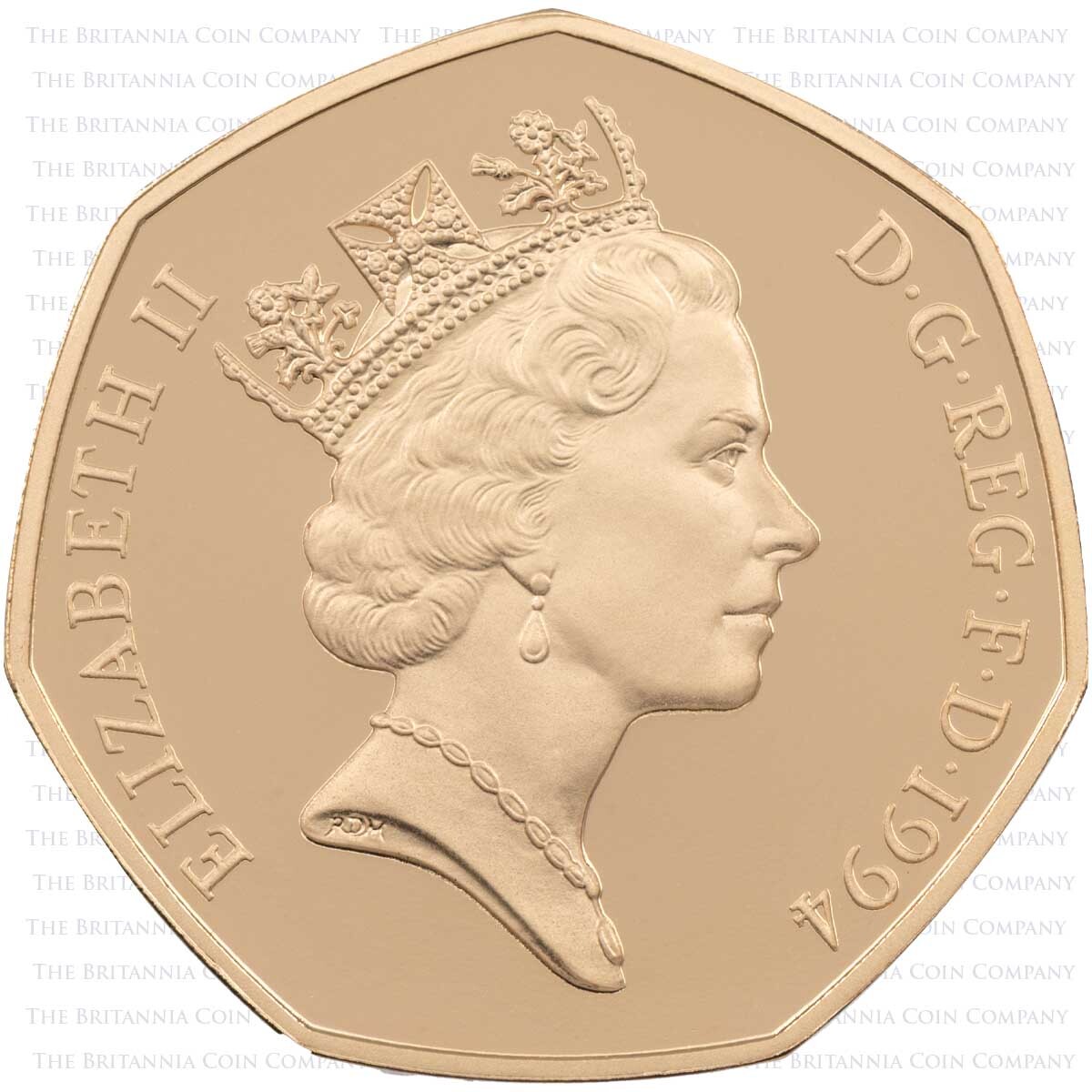 UK50DDGP 1994 D-Day Normandy Landings Fifty Pence Gold Proof Coin Obverse