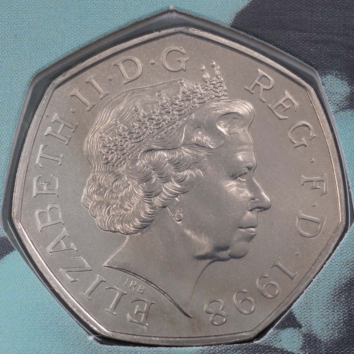 1998 National Health Service Fifty Pence Brilliant Uncirculated Coin In Folder Obverse
