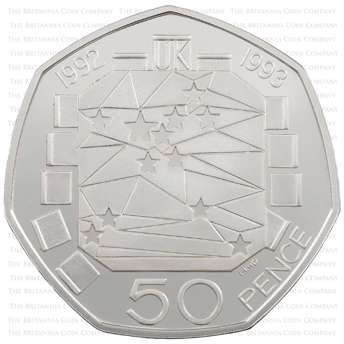 1992 1993 EC Single Market 50p Silver Proof Reverse