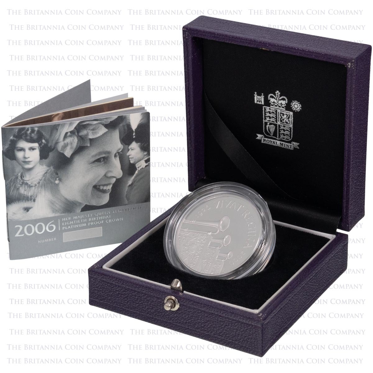 2006 Queen Elizabeth II 80th Birthday Five Pound Crown Piedfort Platinum Proof Coin Boxed